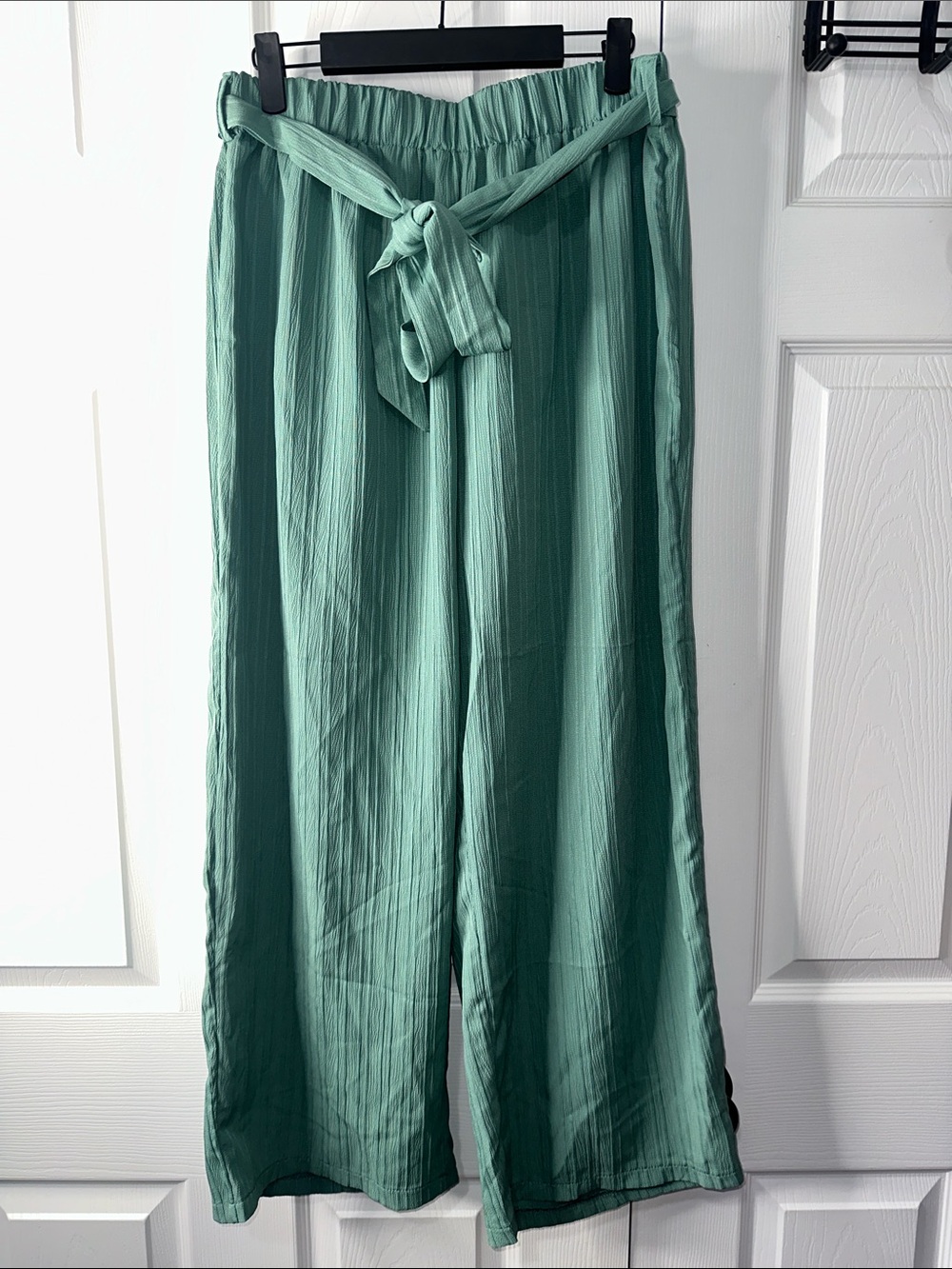 SHEIN Seafoam Green Wide-Leg Paperbag Pants with Tie